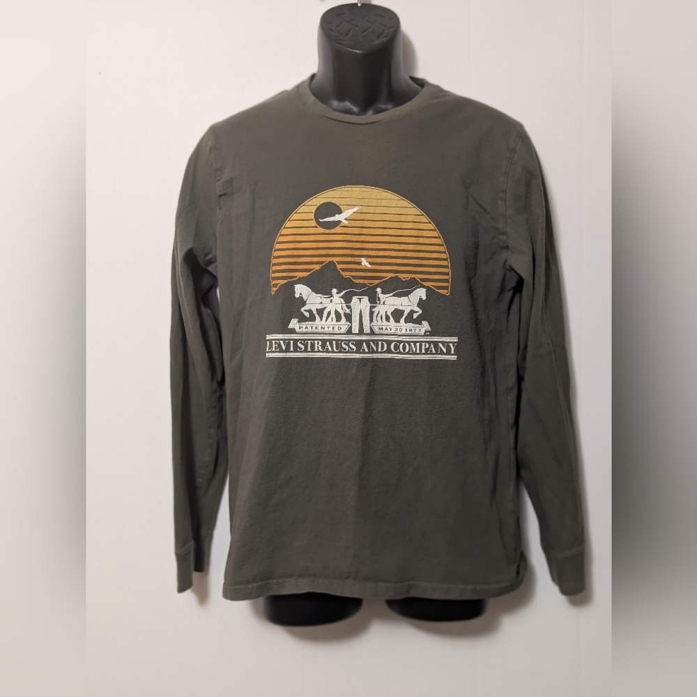 Men's Levi Strauss and Co Graphic Long Sleeve Olive Green Size Large